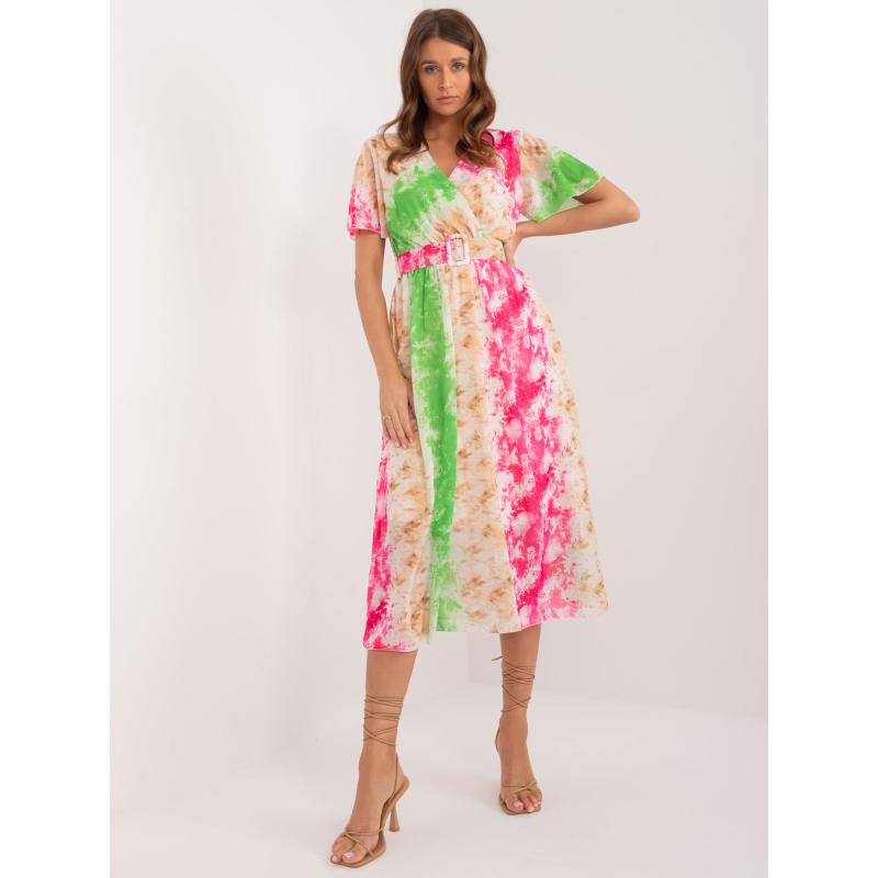 Dámské šaty s krátkým rukávem růžovo zelené  