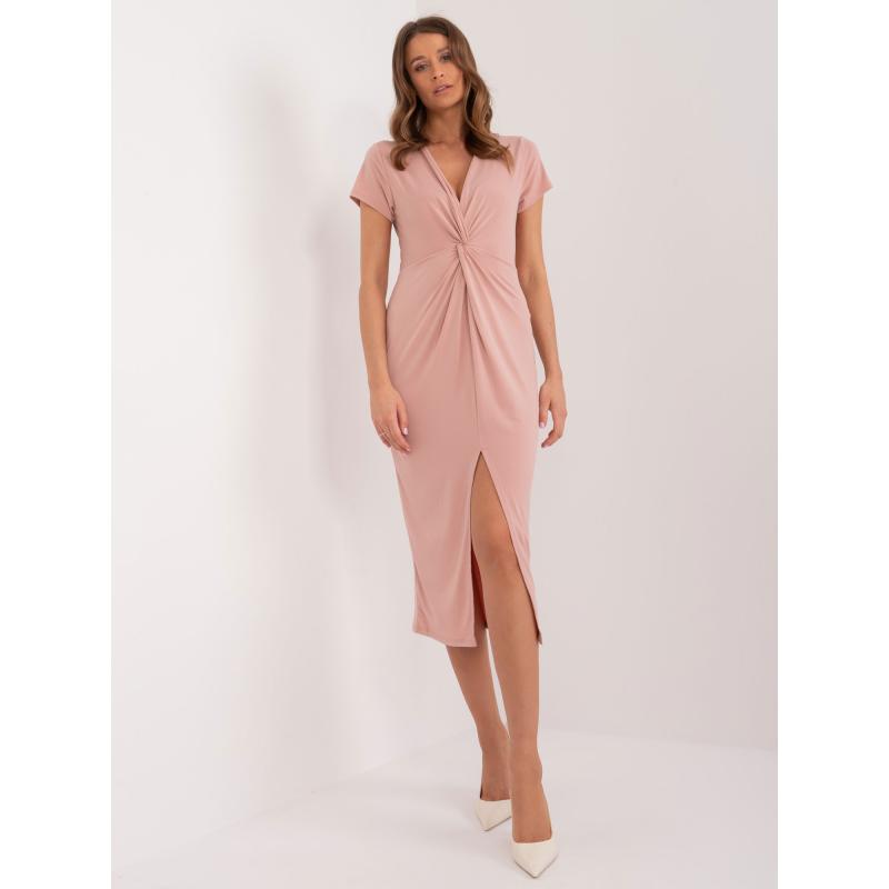 Dámské šaty s krátkým rukávem vypasované růžové 