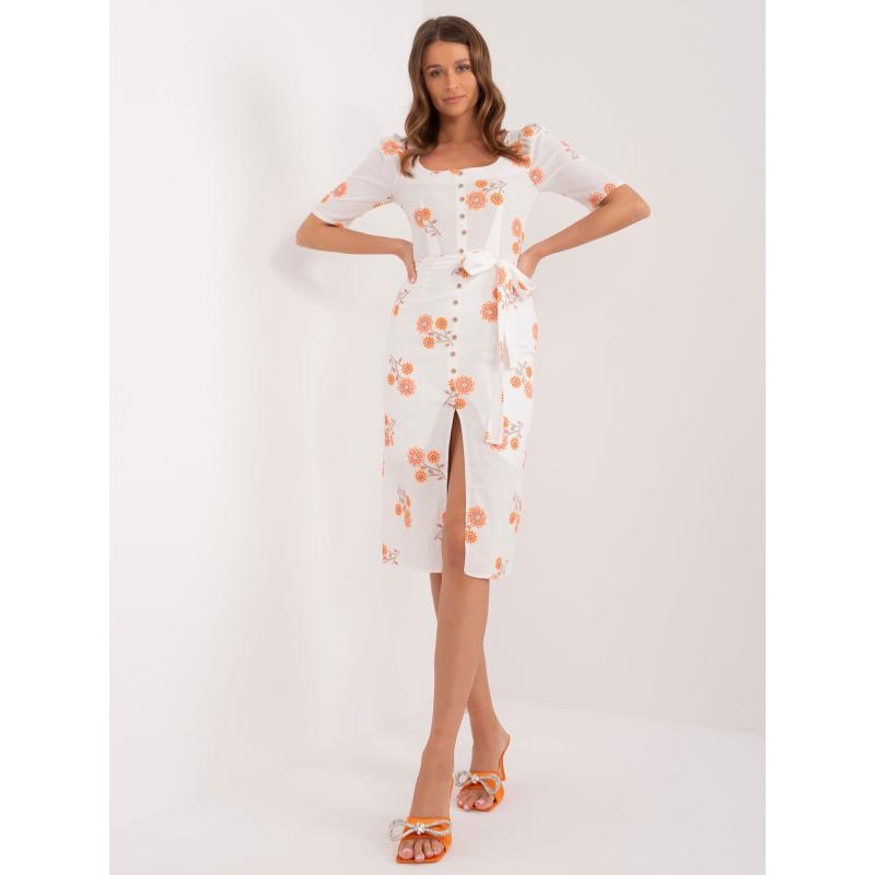 Női rövid ujjú ruha ekrü-narancs színben