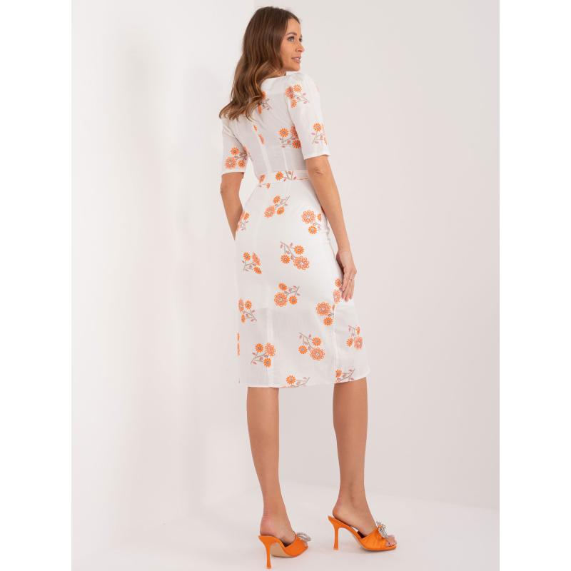 Női rövid ujjú ruha ekrü-narancs színben