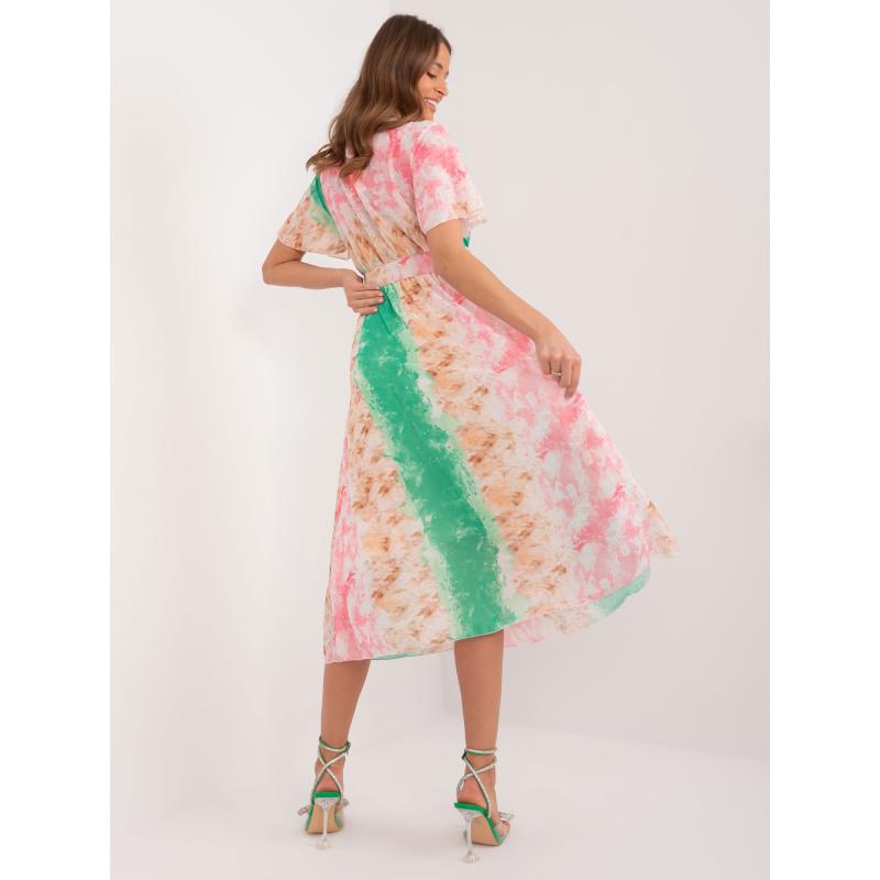 Női rövid ujjú ruha zöld-rózsaszín