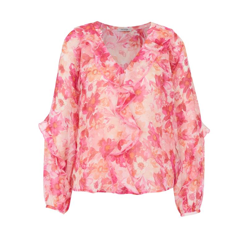 Rózsaszín női blúz virágokkal