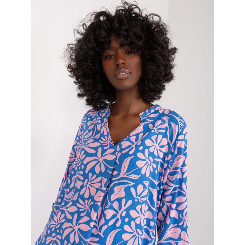 Női blúz mintás SUBLEVEL kék-rózsaszín