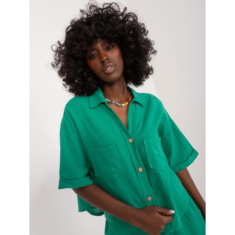 Női túlméretezett gomb nélküli galléros ing zöld