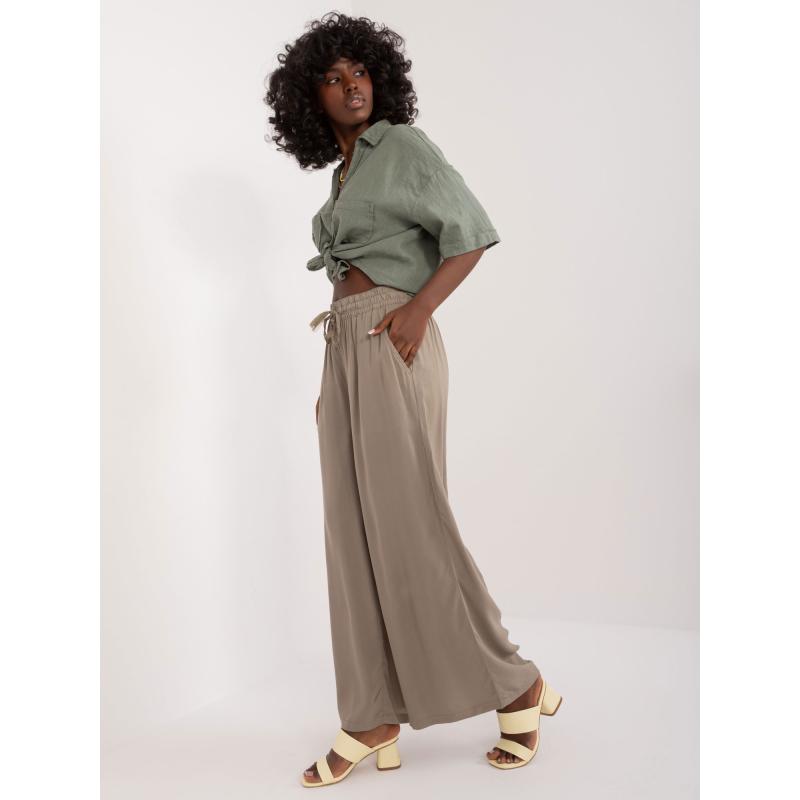 Női széles szárú nadrág SUBLEVEL khaki színű nadrág