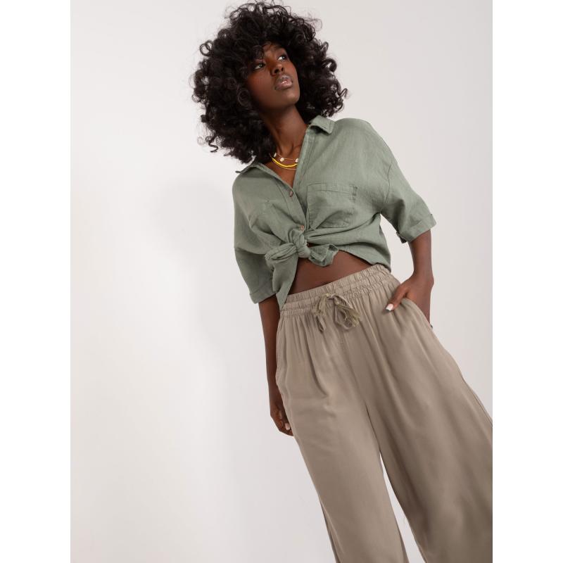 Női széles szárú nadrág SUBLEVEL khaki színű nadrág
