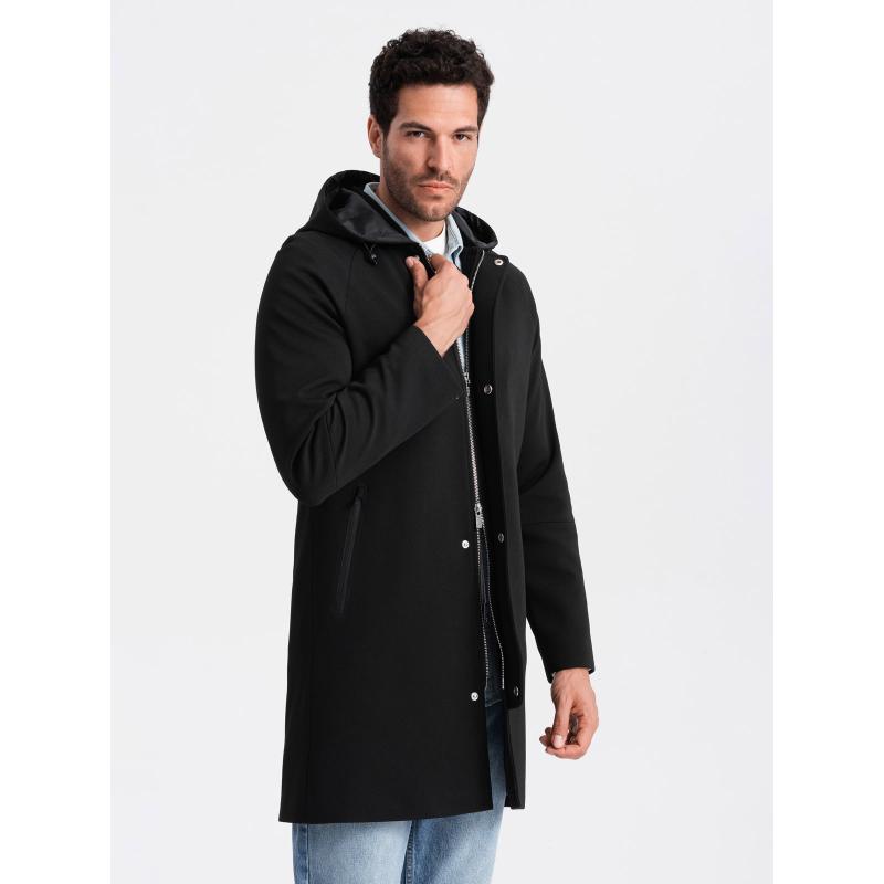 Pánsky kabát s kapucňou čierny