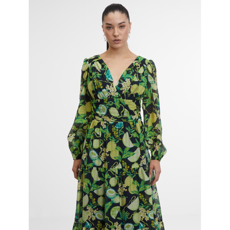 Černo-žluté dámské vzorované maxi šaty