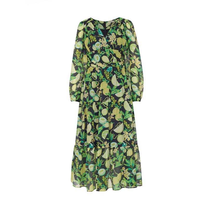 Černo-žluté dámské vzorované maxi šaty