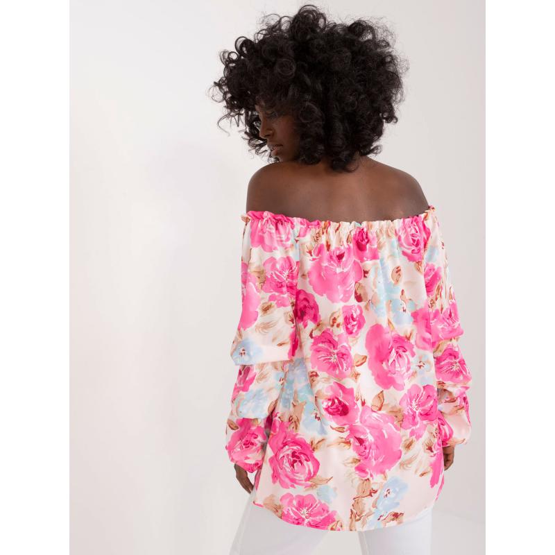 Női nyomtatott blúz pöttyös RUE PARIS rózsaszínű