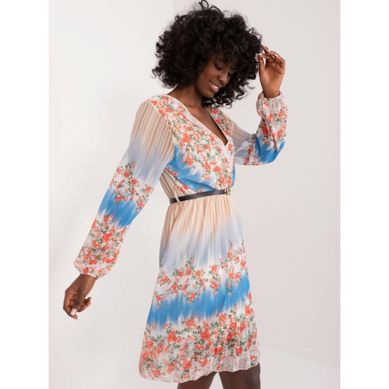 Dámske plisované šaty s potlačou svetlo béžová