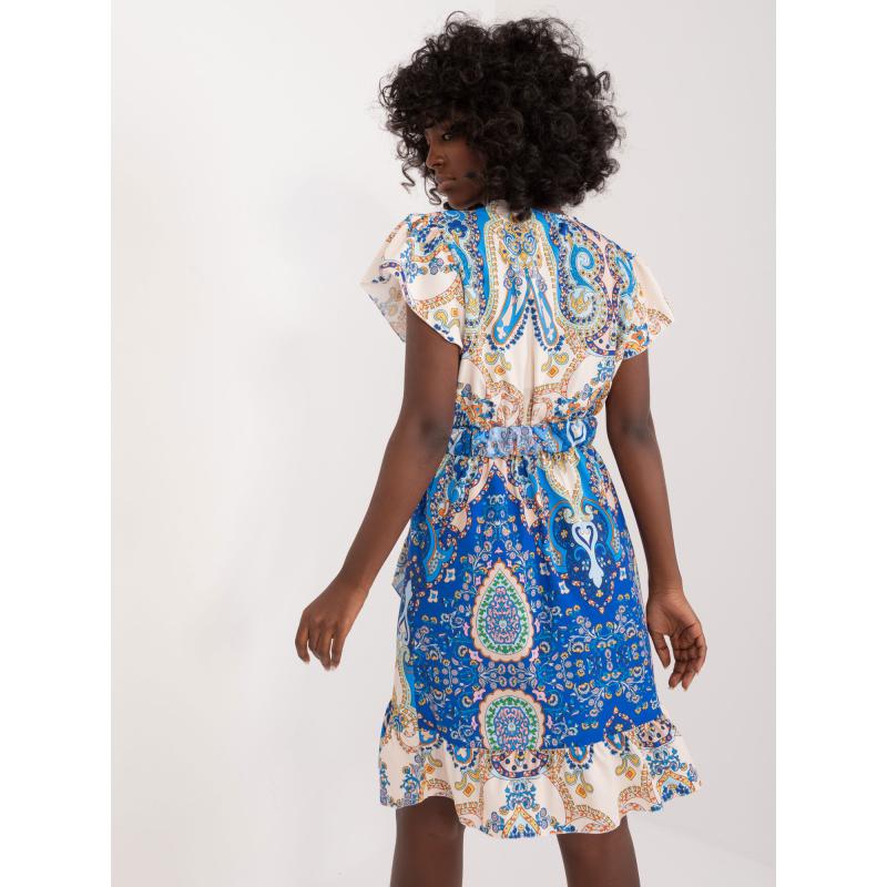 Női fodros ruha mintás kék és bézs