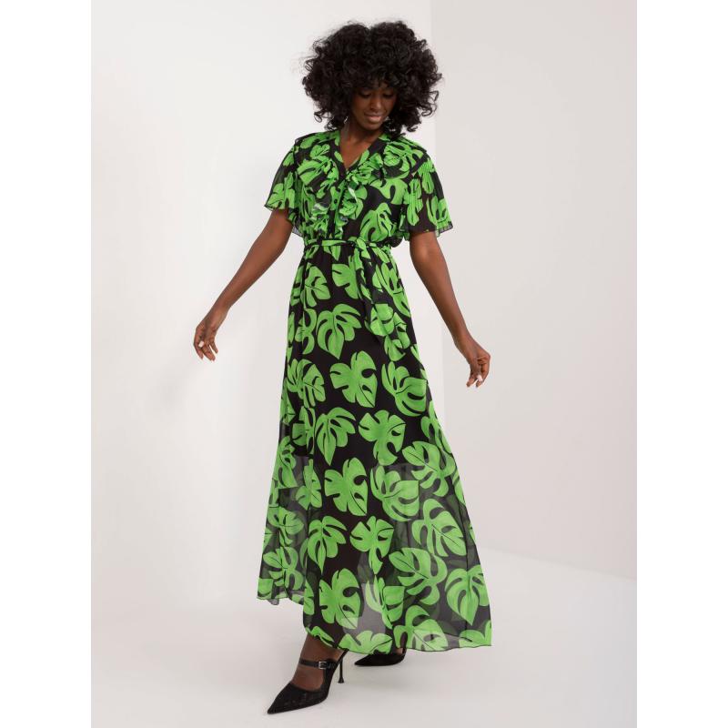 Női nyomtatott maxi ruha fekete és zöld