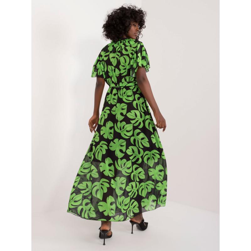Női nyomtatott maxi ruha fekete és zöld