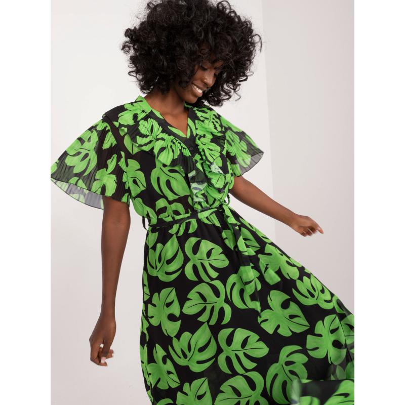Női nyomtatott maxi ruha fekete és zöld