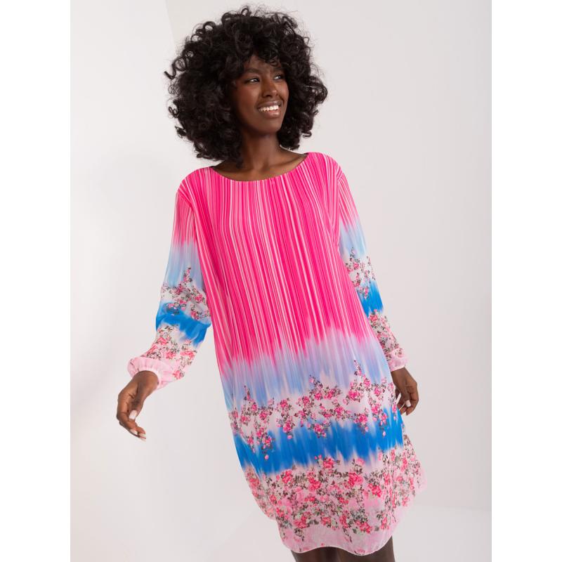 Női egyszínű mintás ruha sötét rózsaszín