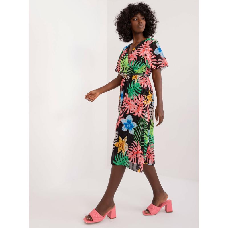 Dámské šaty s krátkým rukávem midi černé 