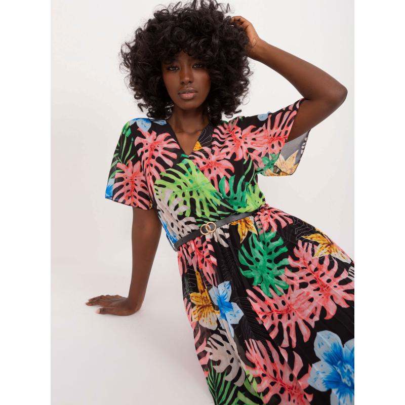 Dámské šaty s krátkým rukávem midi černé 