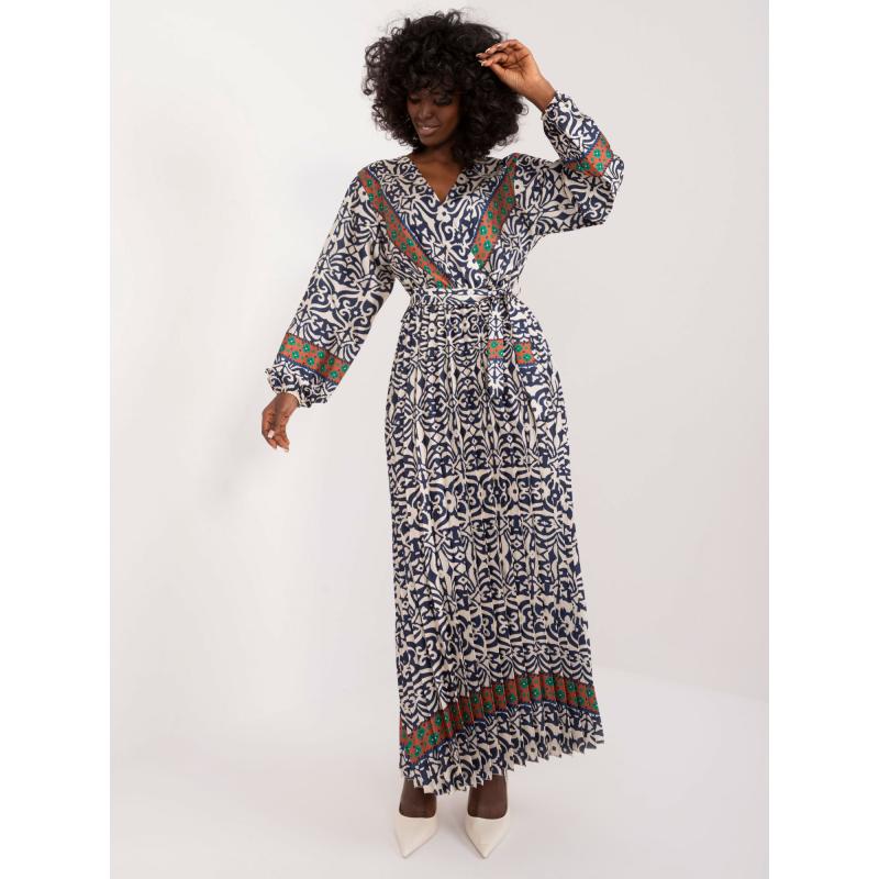 Női hosszú mintás ruha tengerészbézs