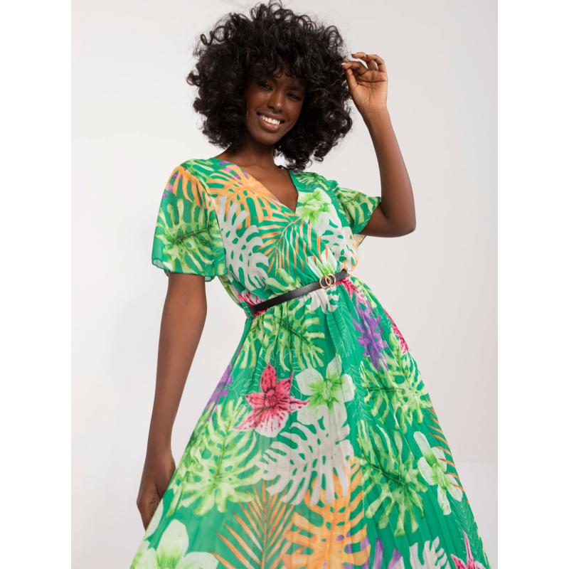 Dámské šaty s páskem plisované zelené 