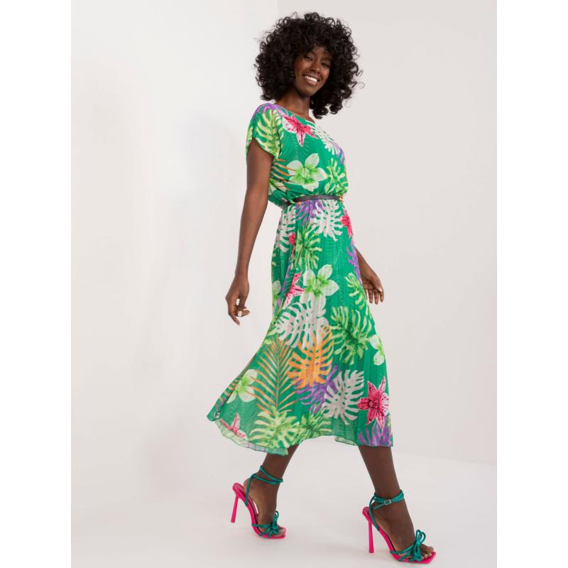 Dámské šaty s tropickým vzorem midi zelené 
