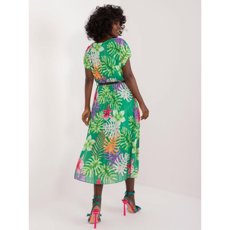 Dámské šaty s tropickým vzorem midi zelené 
