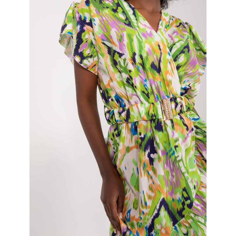 Dámské šaty s potiskem a volánem světle zelené 