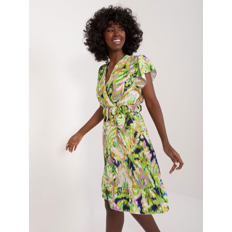 Dámské šaty s potiskem a volánem světle zelené 