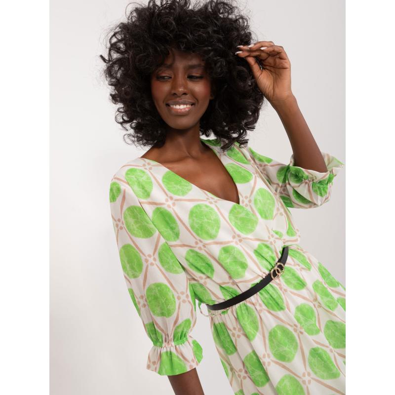 Dámské šaty s barevnými vzory ecru zelené 