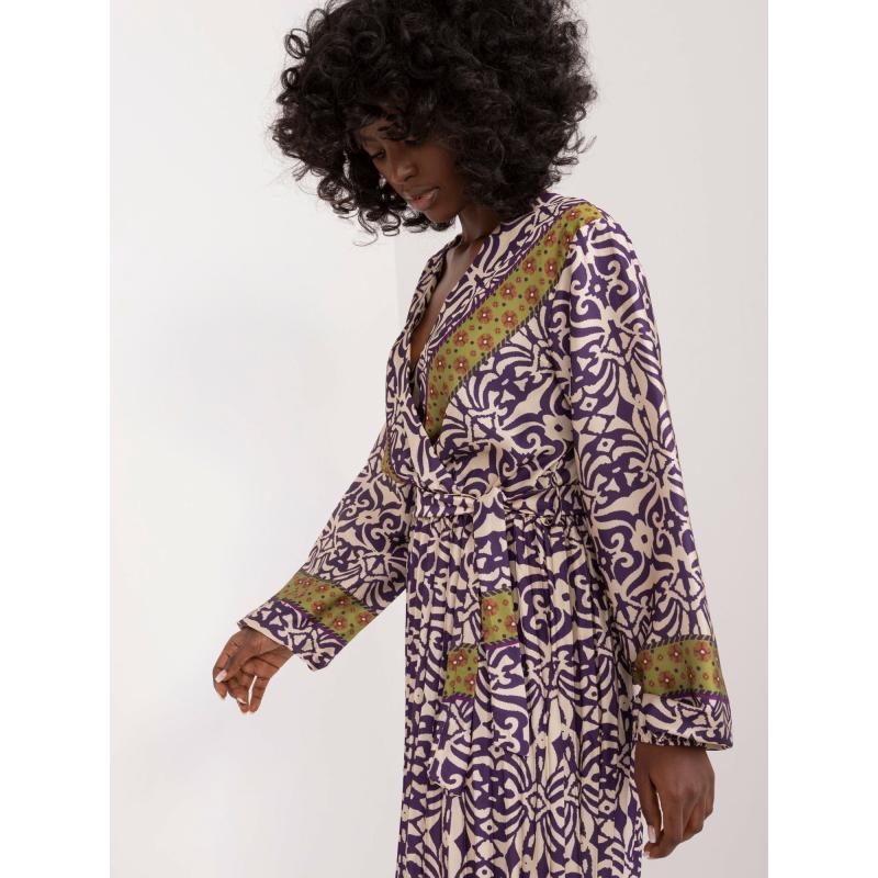 Női fodros ujjú ruha lila és bézs