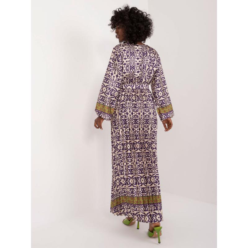 Női fodros ujjú ruha lila és bézs