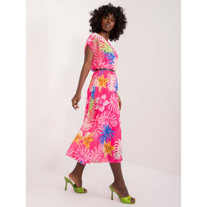 Dámské šaty s plisovaným potiskem tmavě růžové 
