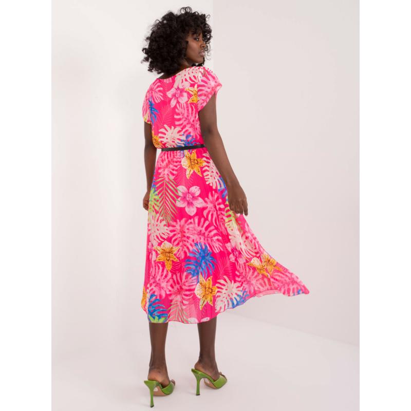 Dámské šaty s plisovaným potiskem tmavě růžové 