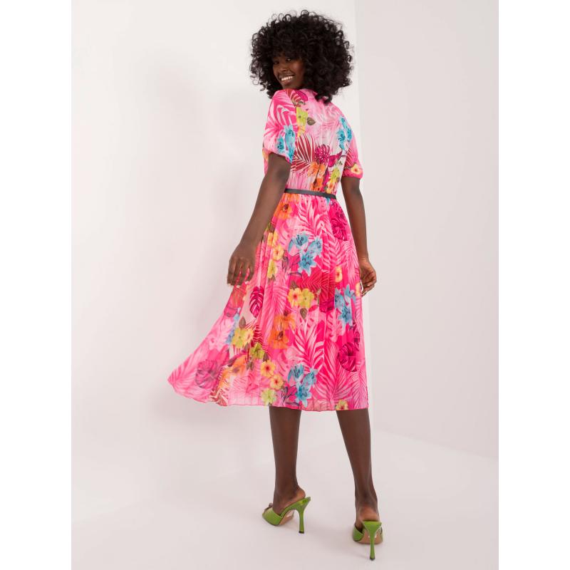 Dámské šaty s krátkými rukávy vzorované růžové 