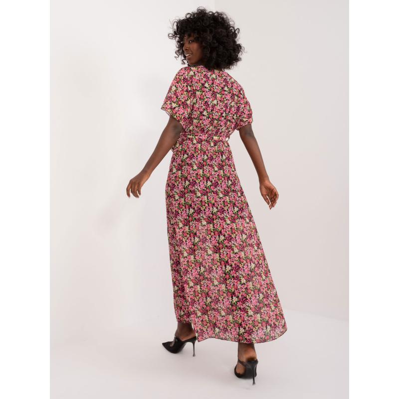 Dámské šaty s květinovými vzory černo-růžové 