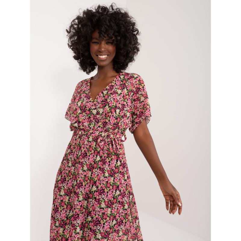 Dámské šaty s květinovými vzory černo-růžové 