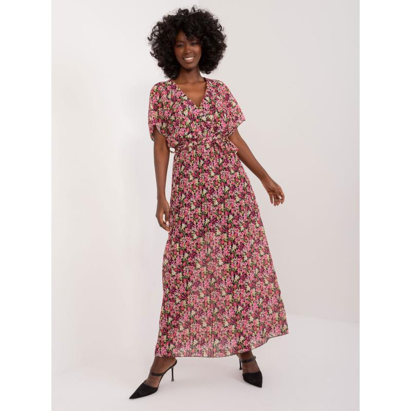 Dámské šaty s květinovými vzory černo-růžové 