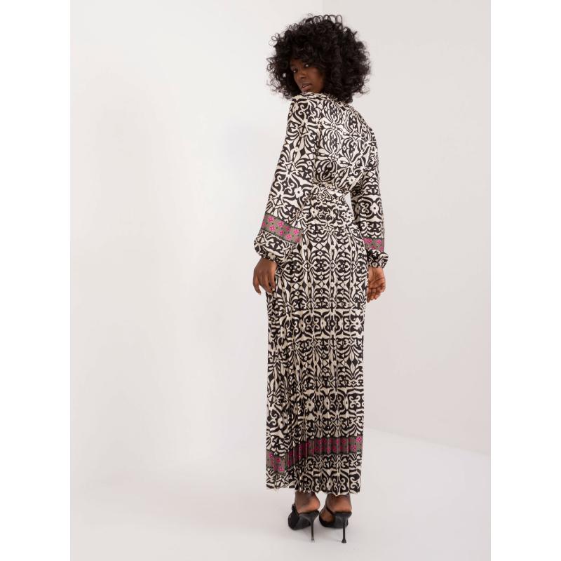 Dámské šaty s páskem vzorované černo-béžové 
