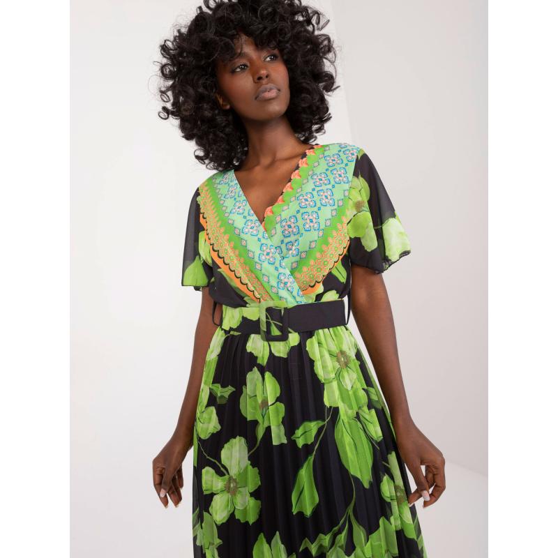 Női rövid ujjú midi ruha lime fekete