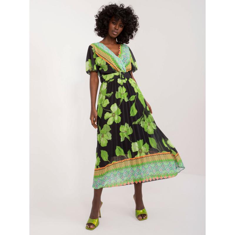 Női rövid ujjú midi ruha lime fekete