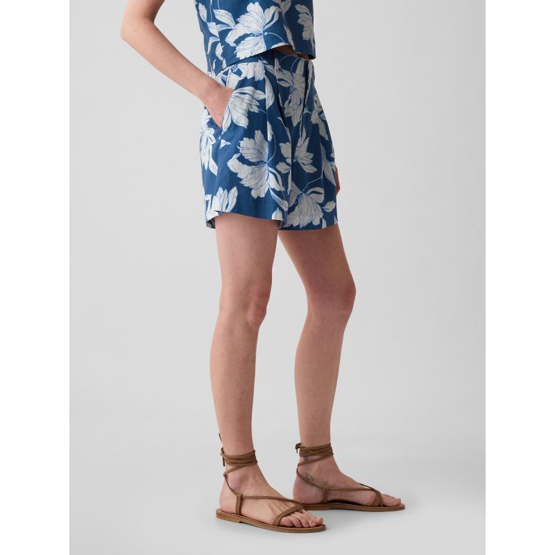 Ľanové šortky s vysokým pásom