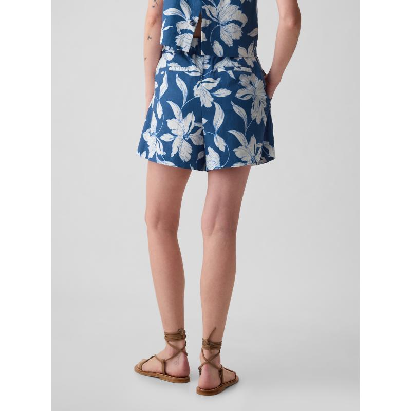 Ľanové šortky s vysokým pásom