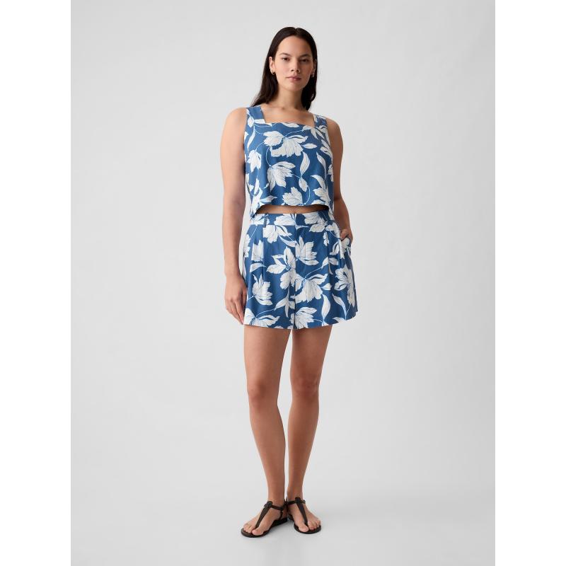 Ľanové šortky s vysokým pásom