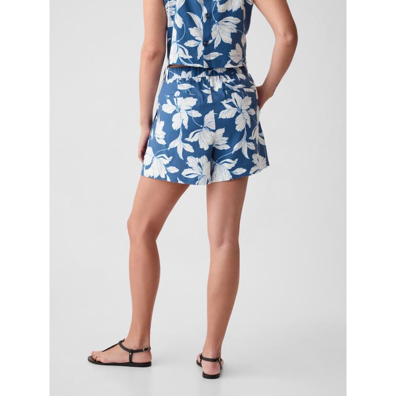 Ľanové šortky s vysokým pásom