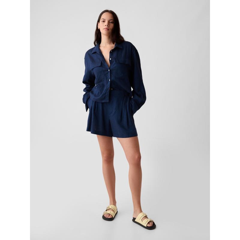 Ľanové šortky s vysokým vzrastom