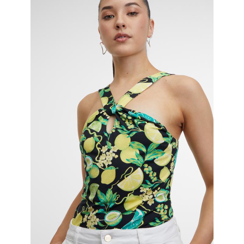 Čierno-žlté dámske vzorované tielko