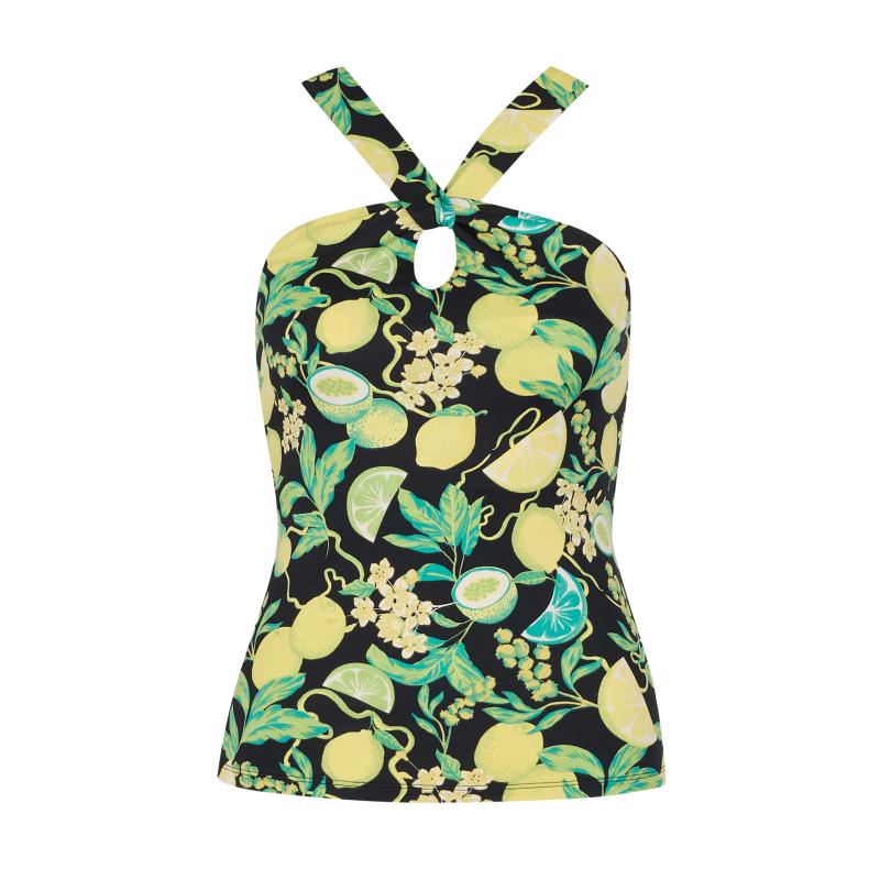 Čierno-žlté dámske vzorované tielko