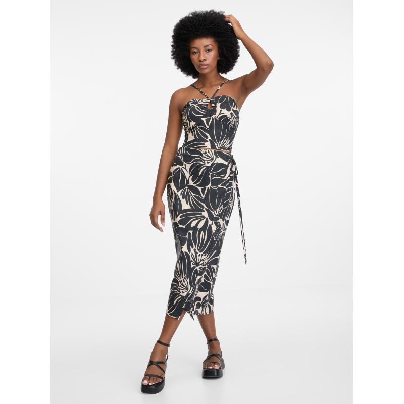 Fekete női crop mintás tank top