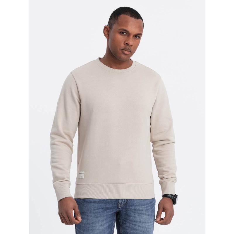 Pánska mikina BASIC s okrúhlym výstrihom svetlo béžová