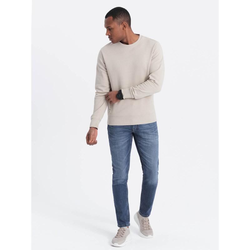 Pánska mikina BASIC s okrúhlym výstrihom svetlo béžová